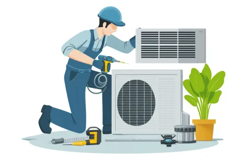 Technicien effectuant l'optimisation d'une climatisation pour améliorer ses performances énergétiques