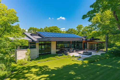 Installation solaire hybride avec panneaux photovoltaïques et batteries montrant les économies réalisées sur une maison