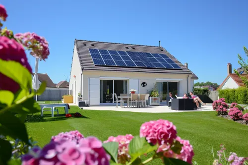 Famille bénéficiant des aides financières 2024 pour l'installation d'une pompe à chaleur réversible dans leur maison