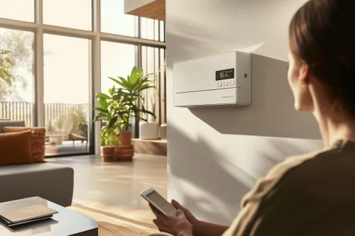 Système de climatisation piloté via smartphone montrant les réglages et la température d'une clim connectée