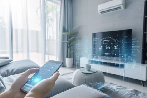 Interface de contrôle à distance d'une climatisation connectée via smartphone montrant les réglages de température