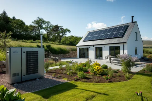 Une pompe à chaleur réversible en fonctionnement montrant son faible impact carbone et sa contribution écologique