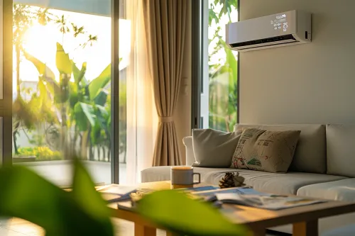 Appareil de climatisation économe en énergie montrant le réglage optimal de puissance pour réduire la consommation